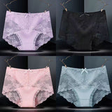 Luxurious Lace High Waist Wedding Underwear Soft Cotton Blends Floral Embroidered Bow Patch - Gray - Shop N Save