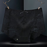 Luxurious Lace High Waist Wedding Underwear Soft Cotton Blends Floral Embroidered Bow Patch - Black - Shop N Save