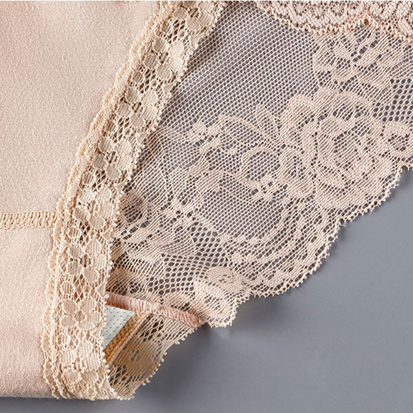 Luxurious Lace High Waist Wedding Underwear Soft Cotton Blends Floral Embroidered Bow Patch - Pink - Shop N Save
