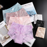 Luxurious Lace High Waist Wedding Underwear Soft Cotton Blends Floral Embroidered Bow Patch - Pink - Shop N Save