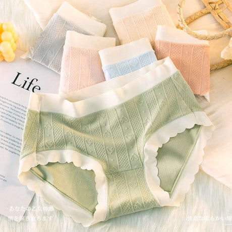 Striped Heart Pattern Underwear Wavy Stylish Women Undergarments Panty Summer Wear Light Thin Fabric - Light Green - Shop N Save