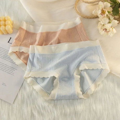 Striped Heart Pattern Underwear Wavy Stylish Women Undergarments Panty Summer Wear Light Thin Fabric - Light Blue - Shop N Save