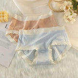 Striped Heart Pattern Underwear Wavy Stylish Women Undergarments Panty Summer Wear Light Thin Fabric - White Pink - Shop N Save