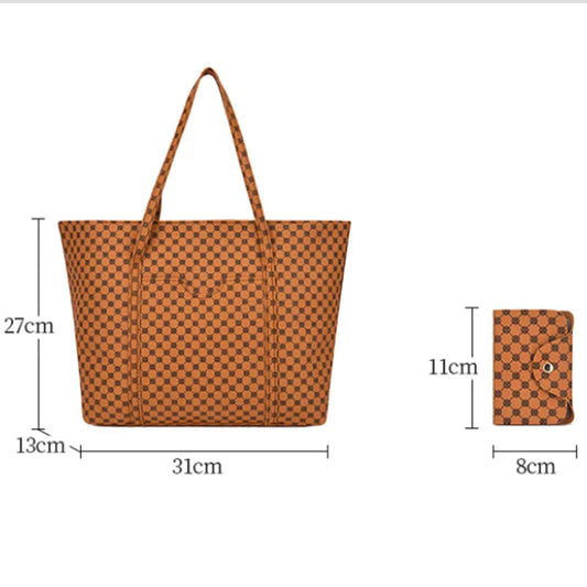Stylish Geo Pattern PU Leather 4-Piece Bags Set - Large Capacity, Square Shape, Double Handles