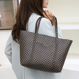 Stylish Geo Pattern PU Leather 4-Piece Tote Set - Coffee Collection, Large Capacity - Shop N Save