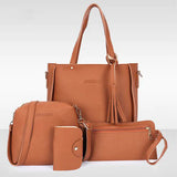 Stylish Lychee Pattern Bucket Bag Set - Brown, Double Handles, Zipper Closure - Shop N Save