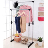 Easy-Assembly Silver Double Pole Clothes Hanger Adjustable &amp; Moveable Ideal for Clothing Storage Drying and Space Saving Stainless Steel - Shop N Save
