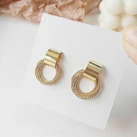 Retro Gold Circles: Korean Fashion Studs for Women, Wedding Gift - Shop N Save