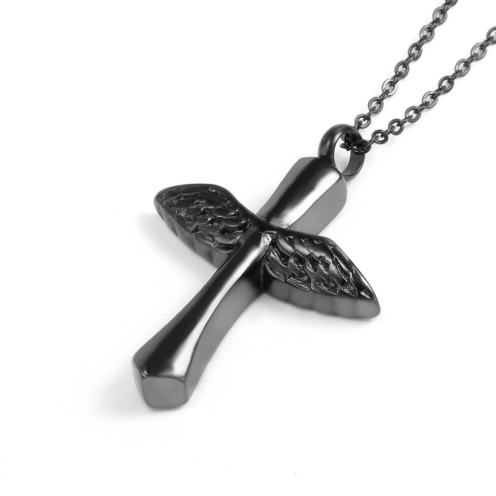 Angel Wings Alloy Wings Feather Cross Urn Perfume Bottle Necklace Men And Women Pendant