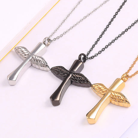 Angel Wings Alloy Wings Feather Cross Urn Perfume Bottle Necklace Men And Women Pendant