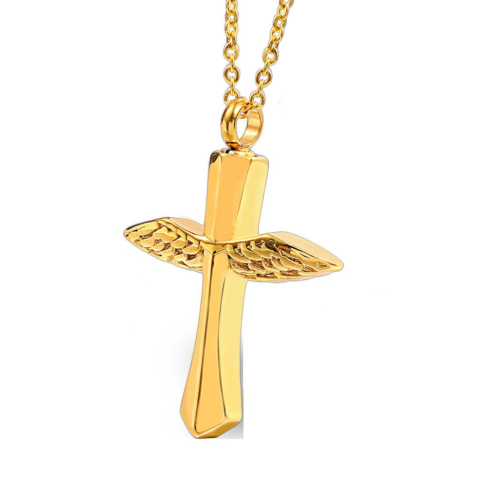 Angel Wings Alloy Wings Feather Cross Urn Perfume Bottle Necklace Men And Women Pendant