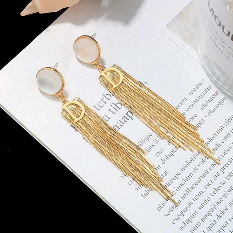 Vintage Gold Tassel Earrings: Korean Geometric Fashion 2023 - Shop N Save