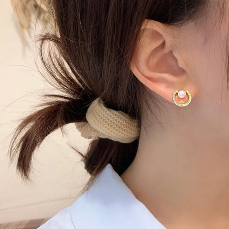 Korean Rhinestone Pearl Studs: Exquisite C-Shape, Fashion Jewelry - Shop N Save
