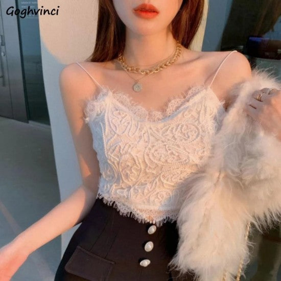 Women Camis Lace Temperament Crop Top - White