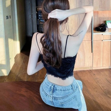 Women Camis Lace Temperament Crop Top Bra - Black