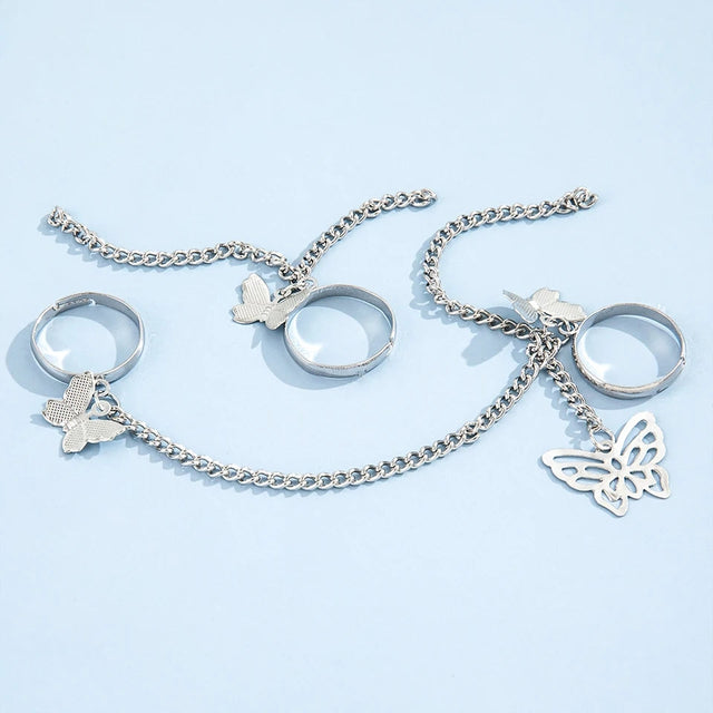 Gothic Butterfly Chain Rings - Stranger Things Couple Set Y2K Fashion - Shop N Save