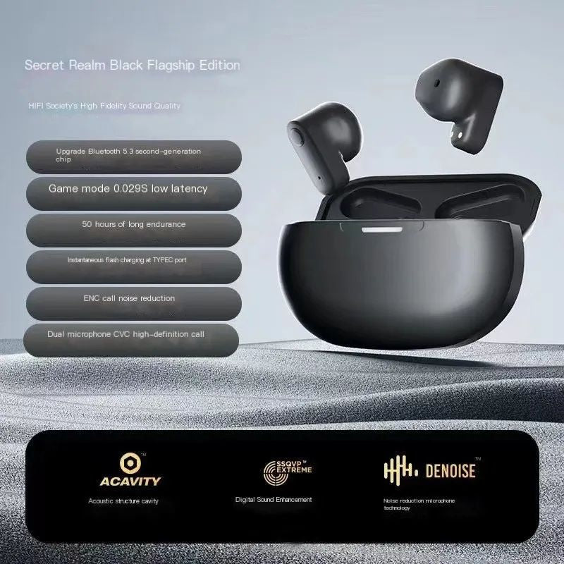 Wireless Bluetooth Earphones with Charging Bin Cord, Headphones, Outdoor Sports Headset, Touch Control Headphones, Earbuds (Black)