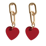 Elegant Red Heart Studs: Retro Chain, Golden Fashion Jewelry