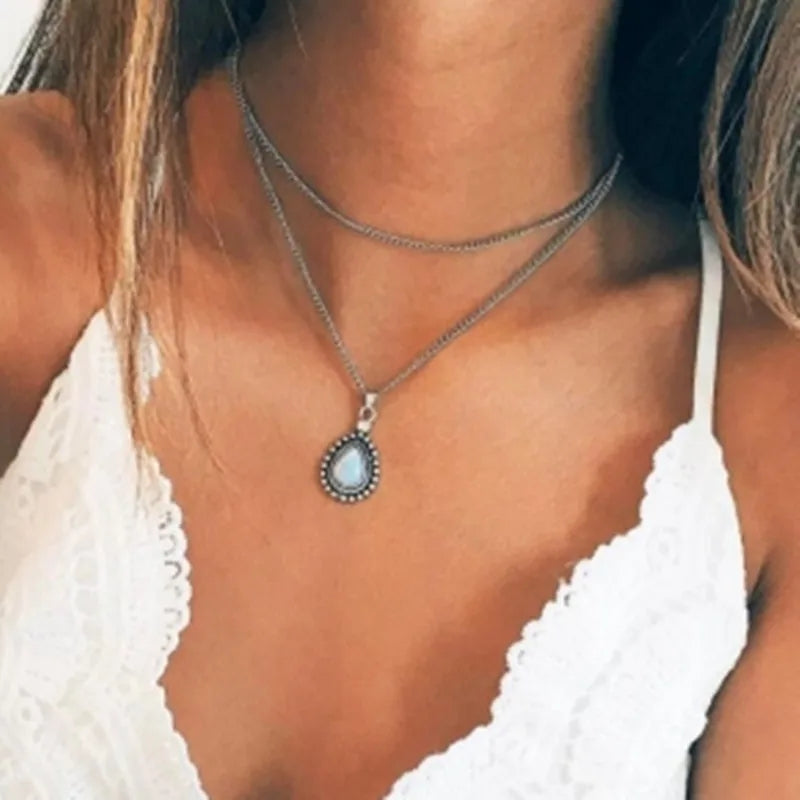 Vintage Silver Water Drop Necklace: Multilayer Crystal Jewelry - Shop N Save