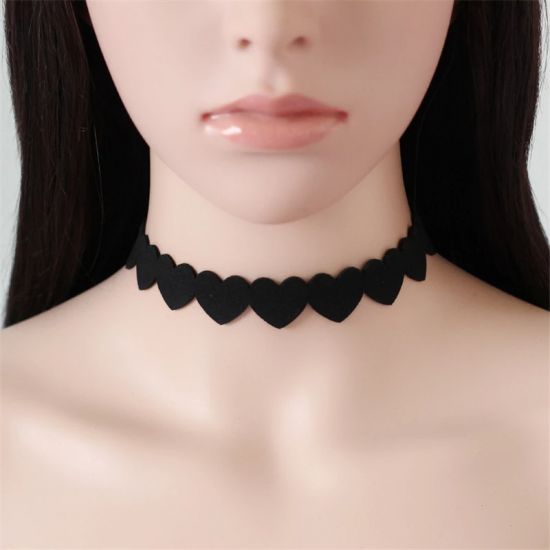 Velvet Peach Heart Necklace Velvet Black