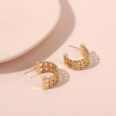 Trendy Hollow Zircon C Shape Hoop Earrings Charm Women - Golden