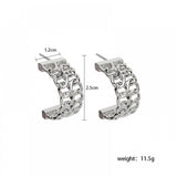 Trendy Hollow Zircon C Shape Hoop Earrings Charm Women - Silver
