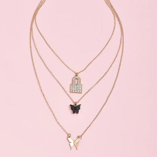 Boho Gem Lock Necklace Set - Ge - Shop N Save