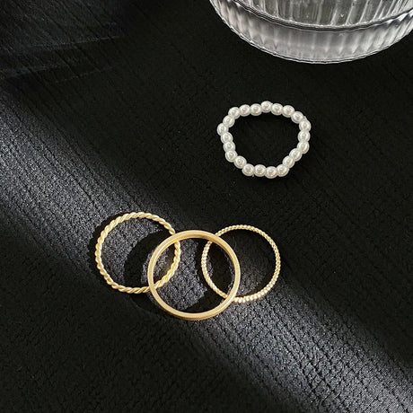 Plain Pearl Overlapping Ring Set - Fashionable Women's Party Jewelry - Shop N Save