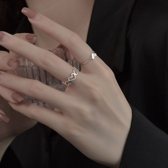2 Pcs Hollow Love Set Ring Female Light Luxury Temperament Niche Design Silver