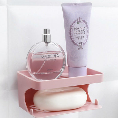 Double-layer Soap Rack Traceless Viscose Bathroom - Solid Pink