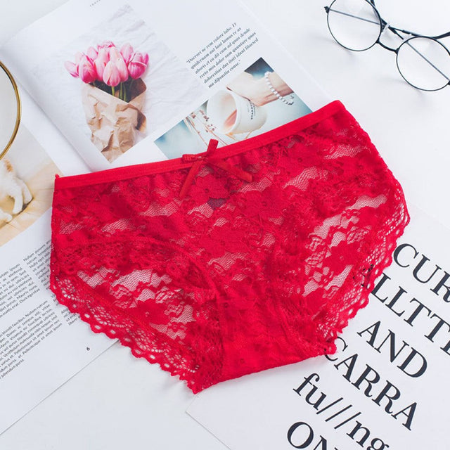Women Lace Underwear Panties Cotton Comfort - Red - Shop N Save