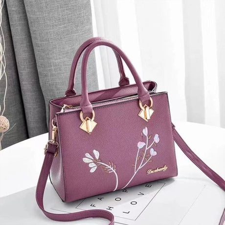 Purple Floral Handbag: Stylish, Spacious, High-Quality, Versatile Elegance - Shop N Save