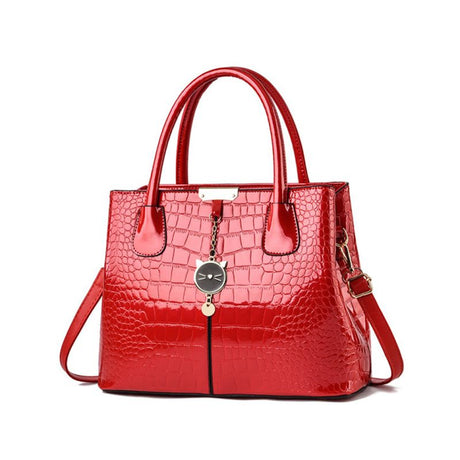Red Croc Texture Handbag: Stylish, Spacious, Sleek, Glossy Elegance - Shop N Save