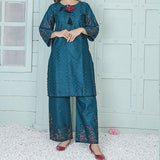2 Piece Kurti Salwar Embroidery Set - Pure Cotton Collection Stylish Solid Color Light Weight Cotton Fabric Suit Top Bottom Salwar Kameez Indian Pakistani Embroidered Suit For Event Party Outdoor Dress - Dark Blue - Shop N Save