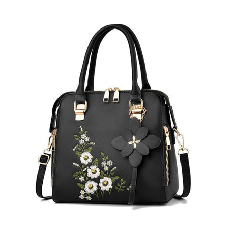 Black Floral Handbag: Chic Design, High Quality, Stylish Zipper Closure - Shop N Save