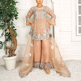 3 Piece Fancy Embroidery Dress - Stylish Light Weight Chiffon Organza Fabric Suit Indian Pakistani Fancy Embroidered Dress For Events Party Outdoor Dress - Rose Pink - Shop N Save