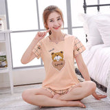 Women Pajamas Sets Cotton Short-Sleeve Shirts And Pants