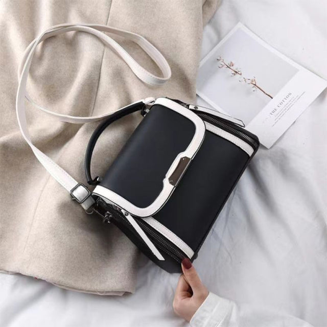 Versatile Contrast Handbag: Zip Closure, Adjustable Handle, Synthetic Leather - Shop N Save
