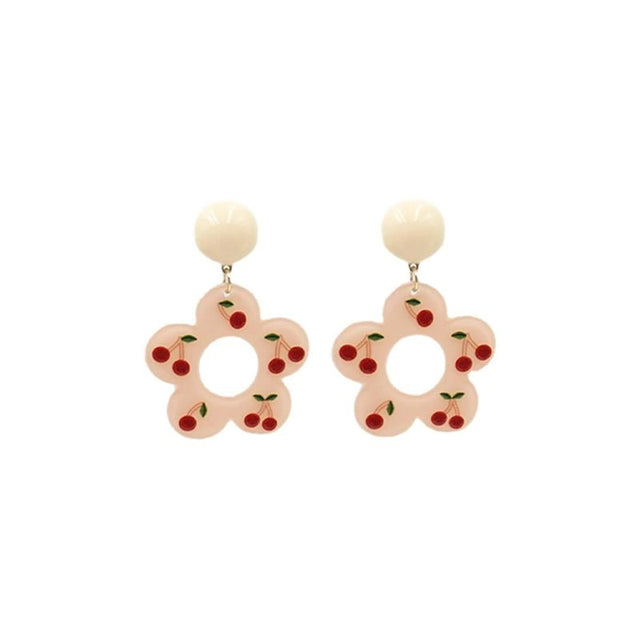Pink &amp; Goldtone Cherry Drop Earrings: Elegant Nature-Inspired Style - Shop N Save