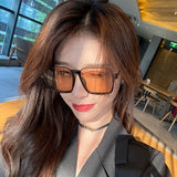 Stylish Square Unisex Sunglasses Retro Half Frame Large Black Glasses for Men and Women Plastic Frame and Safety Fibre Lens