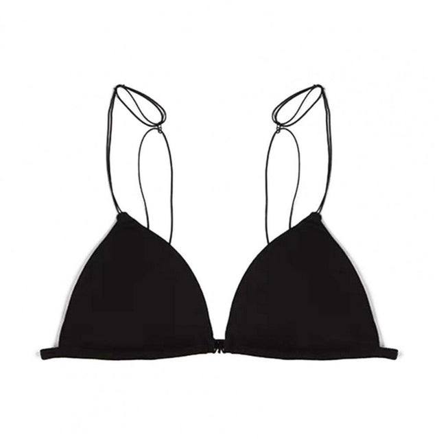 Triangle Cup Front Buckle Spaghetti Strap Bra - Black - Shop N Save