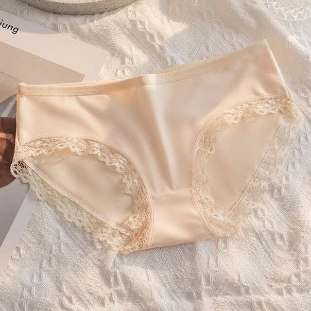 Mid-Waist Panties Stylish Soft Lace Underwear Women - Skin - Shop N Save