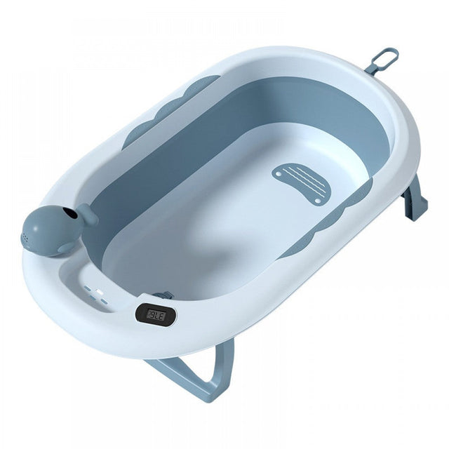 Portable Baby Bathtub - Large Foldable Newborn Infants Anti Slip Skid Proof Collapsible Baby Bath Tubs With Water Temperature Meter and Net and Shower for Kids New Born (L 82 - W 48 - H 32 CM) - Blue - Shop N Save