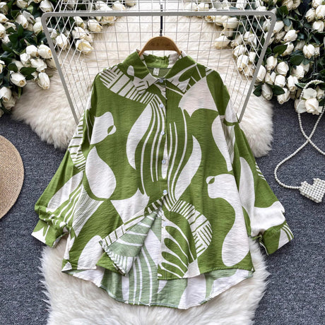 Retro French-style Printed Womens Autumn Loose Slimming Top