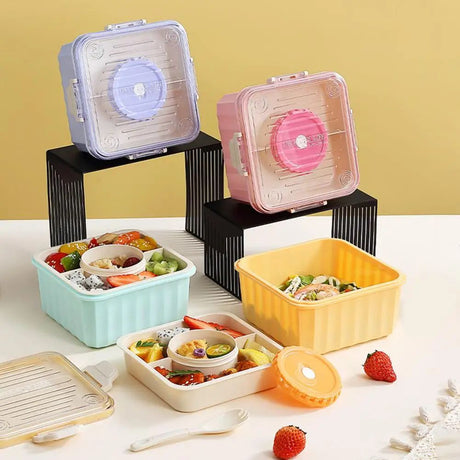 2.15L Lunch Box: Grid Design Dinnerware, Bento Box, Food Container for Home, Office, School (Orange).