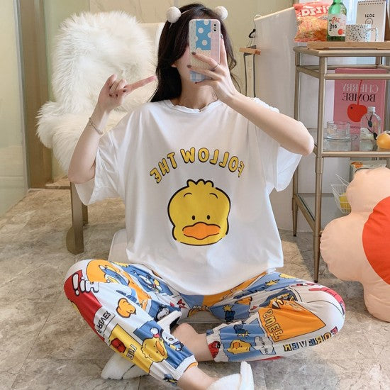 2 Pcs Nightwear Pajama Sets For Women Sleepwear White