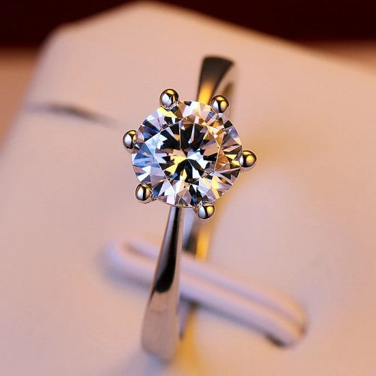 Luxury Female Small Lab Diamond Ring Sterling Silver Engagement Ring