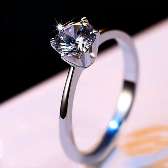 Luxury Female Small Lab Diamond Ring Sterling Silver Engagement Ring