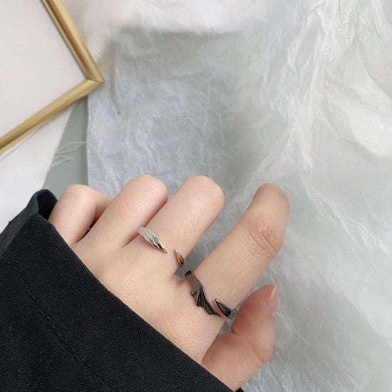 2 Pcs Adjustable devil and angel couple ring Silver