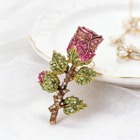 Creative Retro Alloy Rhinestone Rose Brooch